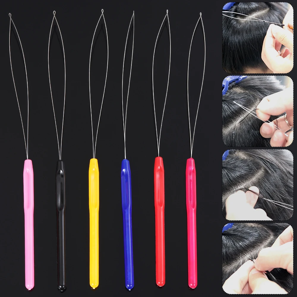 6 цветов инструмент для наращивания волос Threader микро кольцо крючок игла бусина