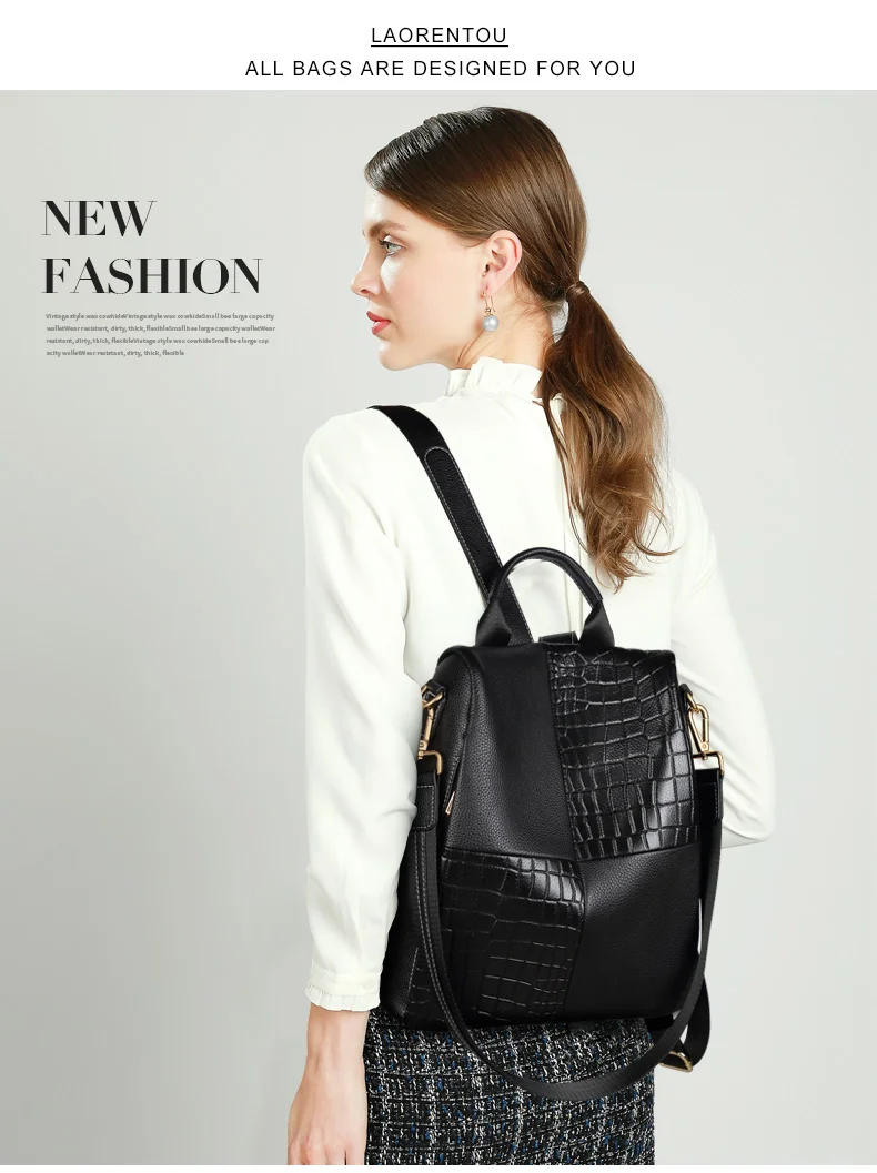 Бренд Laorentou из натуральной коровьей кожи женский рюкзак большой емкости мягкая школьная сумка для подростковой Леди стильный рюкзак