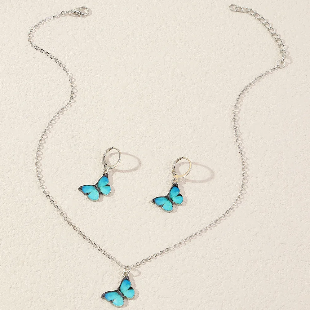 

2021 Fashion Jewelry Popular Simple Metal Alloy Simulation Butterfly Women's Earrings Necklace Jewelry Set