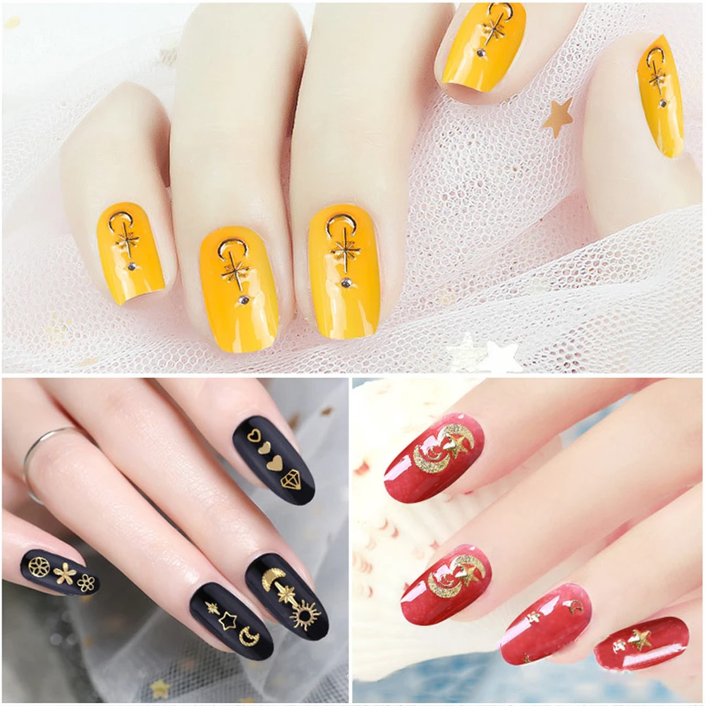 Креативные металлические 3D украшения для ногтей Луна звезда любовь сердце