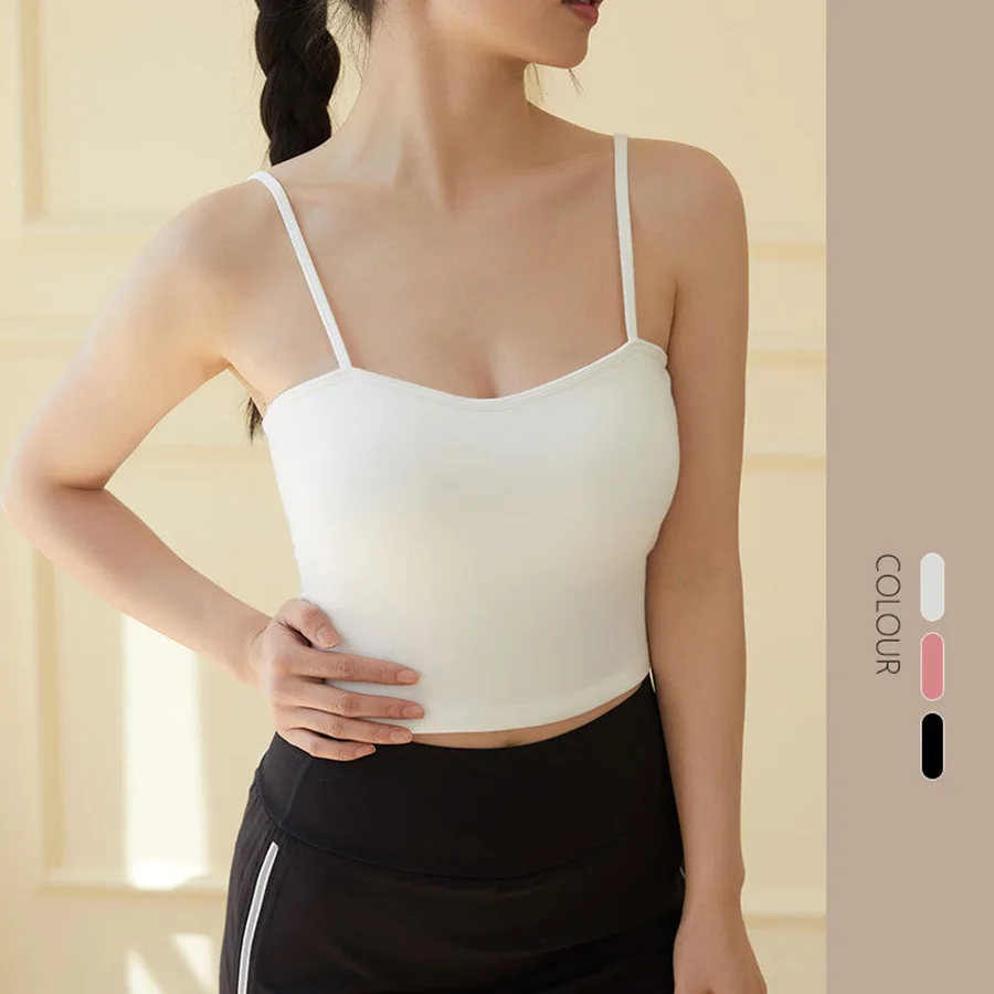 

Yoga Vest Women Gym Clothing Sexy Gathered Sports Running Bra Fitness Underwear Sling Tops Chest Pad Casual Solid Dance Shirts