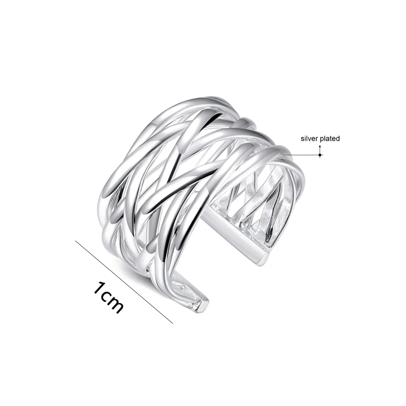 Удобные блестящие плетеные Открытые Кольца для женщин с посеребренным покрытием