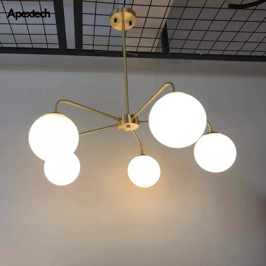

Nordic Стиль Стекло шаровидная люстра минималистский дизайн Гостиная потолочный огни Обеденная подвесной светильник Светодиодный Люстра