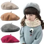 Новинка, детская шапка, зимняя, осенняя, теплая, шерстяная, плюшевая, милая, однотонная, модная шапка-берет карамельных цветов, Детская Шапка-бини для девочек