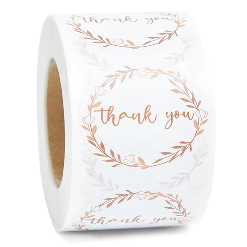 

500 pcs/roll of 1.5-inch brown olive branch thank you stickers, for party gifts notebooks diary children's stationery decoration