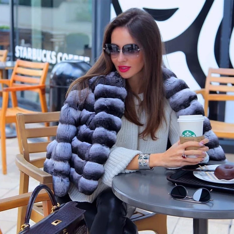 Fashion Rex Rabbit Fur Jacket With Lapel Collar Natural Women Winter Fur Overcoats Luxury Woman Genuine Rabbit Fur Coats 2022