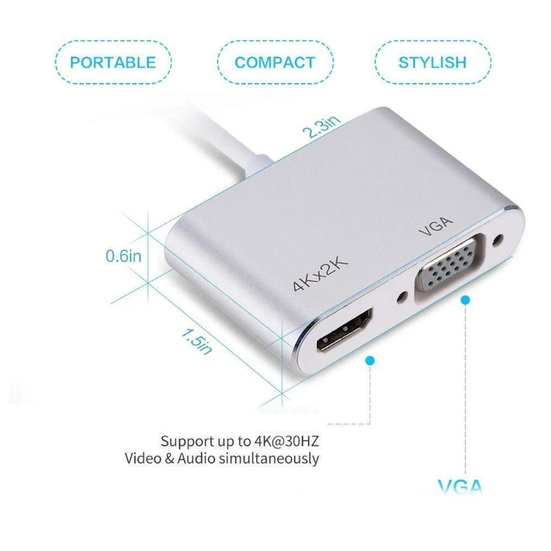 

Rankman 4K VGA USB C 3.0 Hub Adapter Type-C to HDMI-compatible for MacBook iPad Nintend Sam sung S9 Dex Hua wei P20 xioa mi 40JB