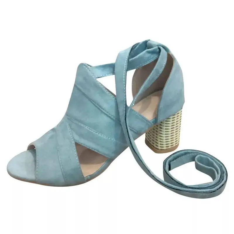 Сандалии женские из флока босоножки на платформе и толстом высоком каблуке с