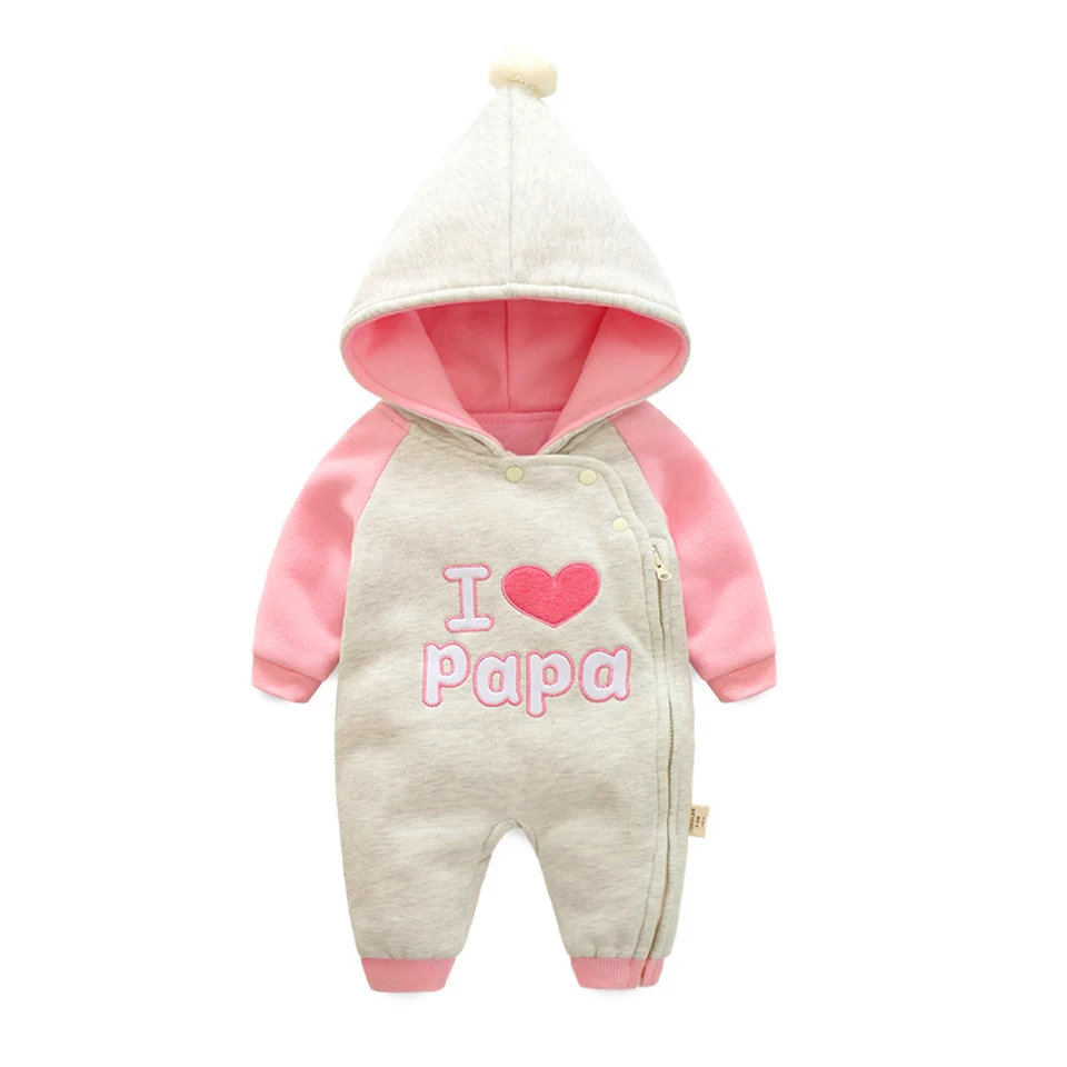 Gray Боди для новорожденных хлопок I Love Papa Mama дизайн печати Зима Весна Боди Одежда комбинезон короткая одежда для маленьких девочек - Цвет: Gray