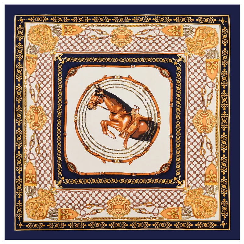 

New Hot Sale 53*53cm Silk Scarf Horse Printed Professional Decoration Headband Wrap Female Party Hair Band Scarves Fashion
