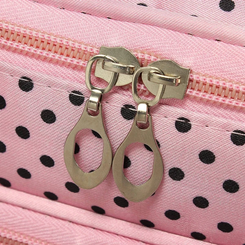 

Womens Fashion Dot Pattern Double Layer Makeup Bag(Pink)