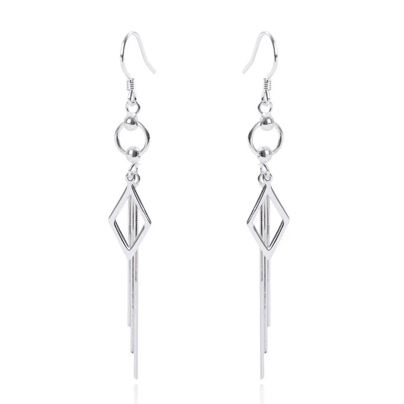 

Sterling silver s925 diamond tassel earrings female temperament Korean ring geometry Joker long earrings