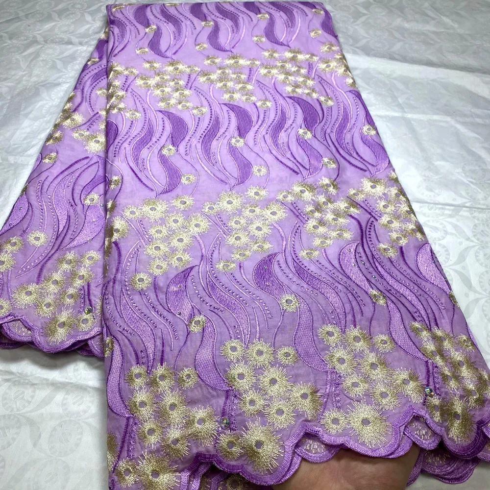 

Swiss Voile Lace Fashionable African Polish Lace Cotton fabric with Stones Nigerian Traditional Garment Wear