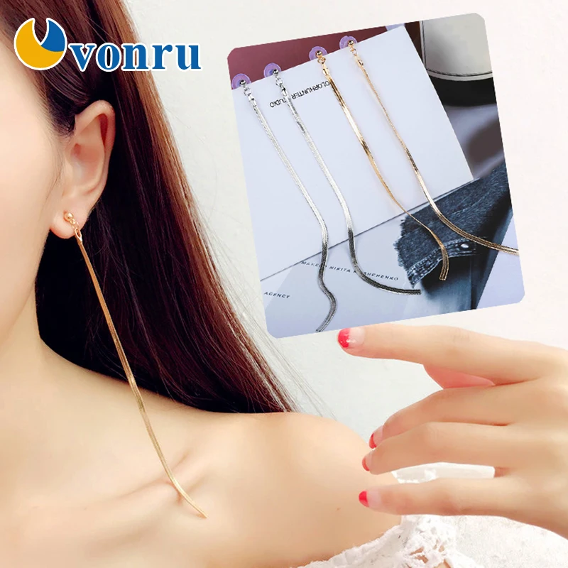 Женские Длинные Серьги серебряного цвета корейский минималистичный стиль