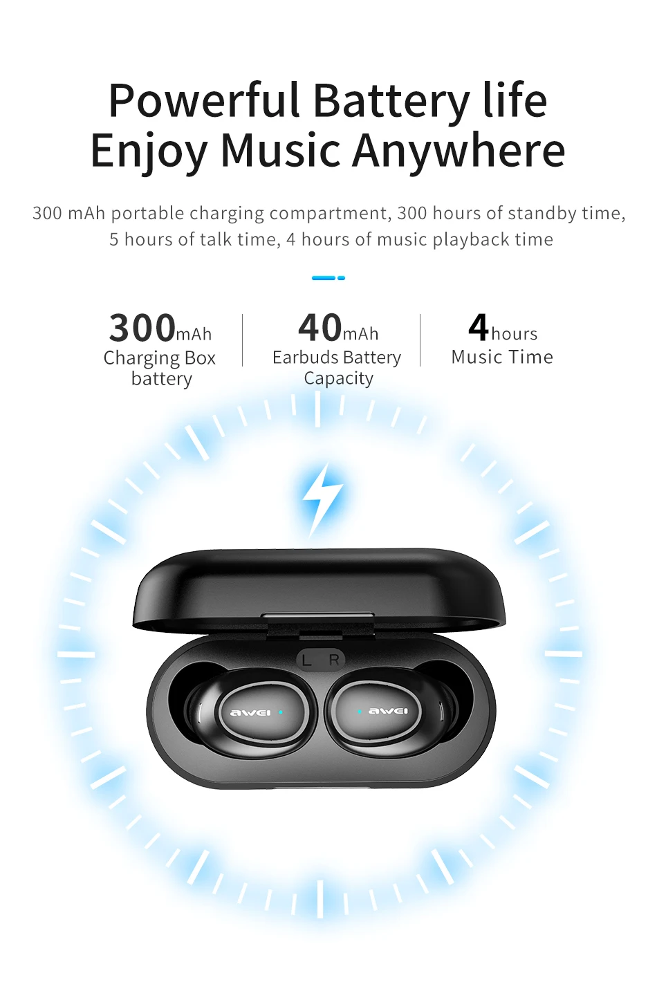 Наушники AWEI T6C TWS Bluetooth 5,0, настоящие беспроводные наушники, 3D стерео наушники для iPhone, Xiaomi, гарнитура с двойным микрофоном