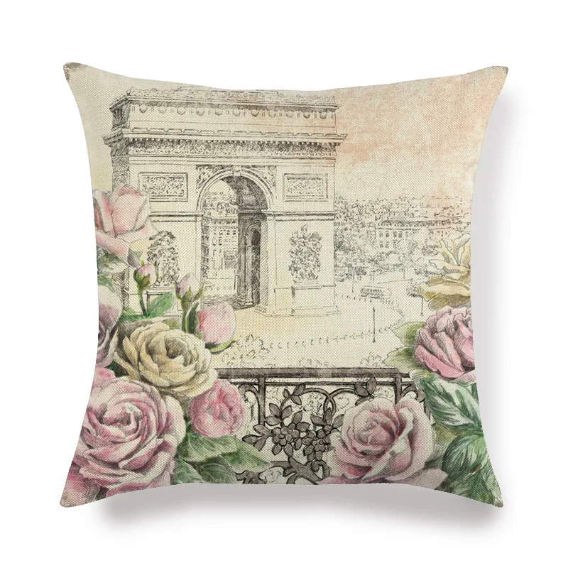 Английское слово ParisTower цветок бабочка городской пейзаж наволочка с декоративным