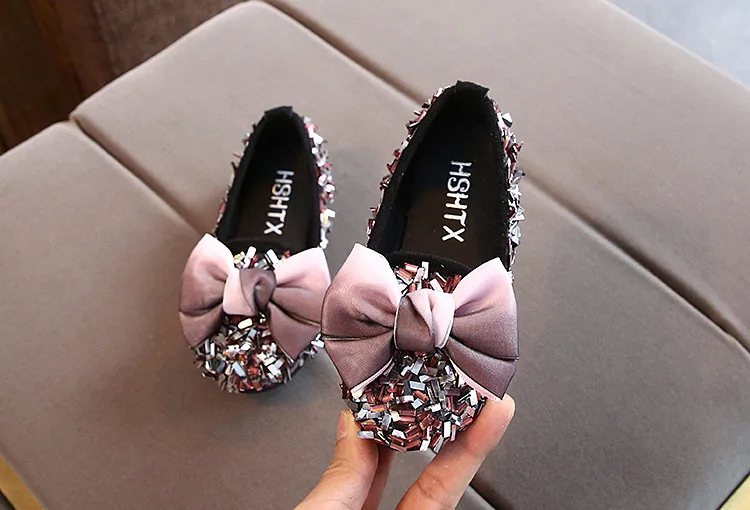 

2020 Spring/Autumn New Girls Shoes Bow Princess Shoes Rhinestone Soft Bottom Children's Sequin Student Performance Dance Shoes