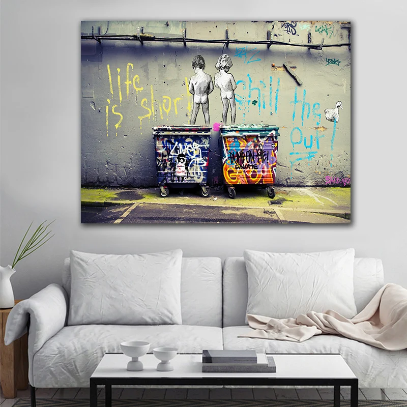 Картина на холсте с изображением двух мальчиков Настенная картина граффити Life is