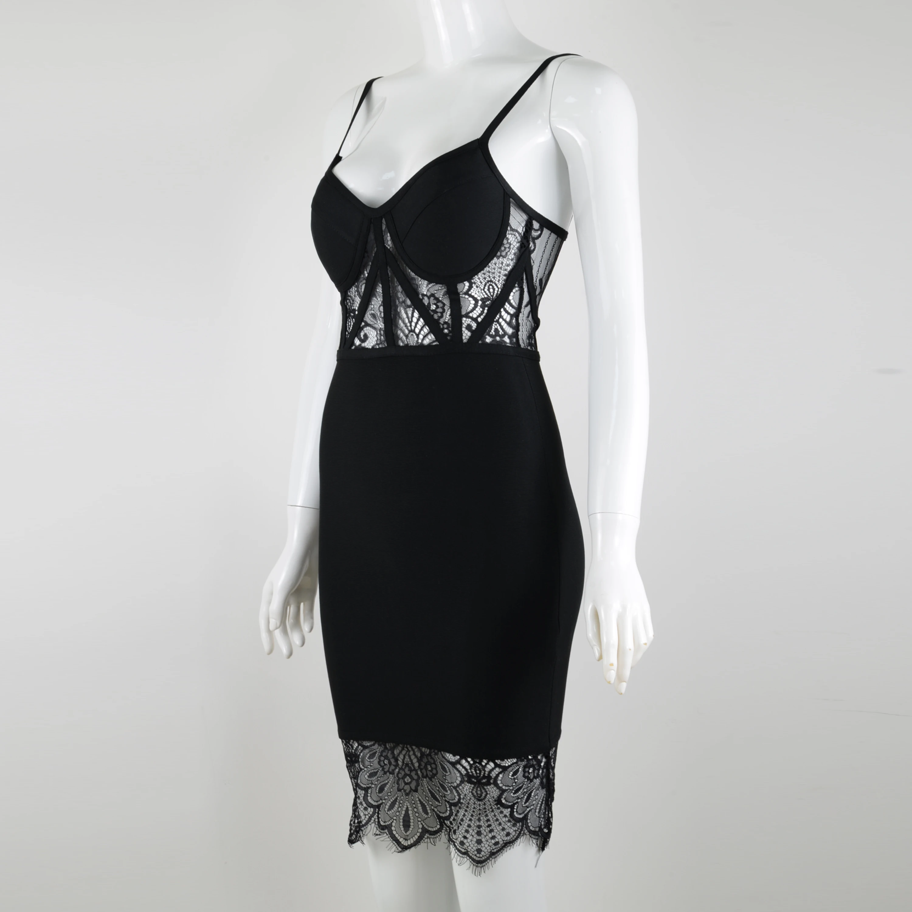 

Wholesale Women Summer Sexy Sleeveless Black Lace Women Mini Bandage Dress 2020 Designer Bodycon Elegant Evening Party Dress
