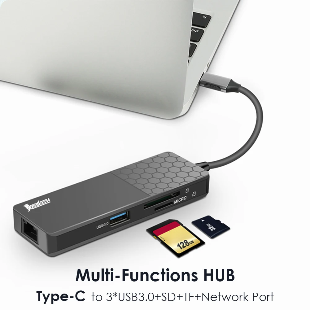 

USB C Hub USB 3.1 Type C to USB 3.0 4K HDMI-compatible 100W PD TF Ethernet Adapter Notebook Smartphone Expansion Converter