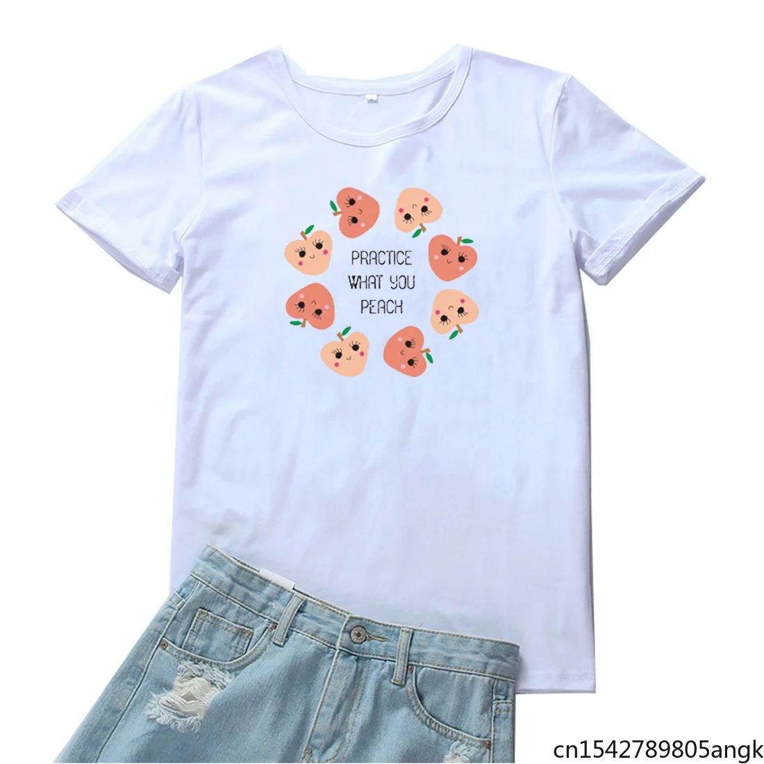 

Женская футболка с забавным мультяшным принтом «What You Peach»