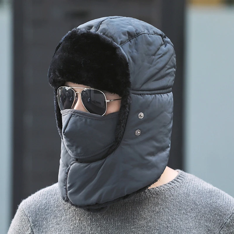 

Winter Unisex Face Mask Earflap Plush Lined Hat Thick Warm Outdoor Riding Cap Winter Warm Snow Ski Cap