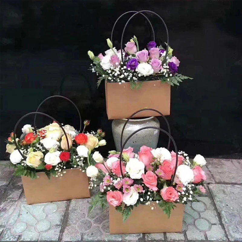 

Kraft Paper Bag Flower Box Handbag Waterproof Bouquet Florist Gift Bags Valentine's Day Rose Boxes Party Decoration 22*11*10cm