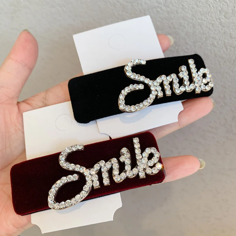 

Letter full Rhinestone hairpin simple side clip bangs hairpin women fashion hair accessories BB hairwear