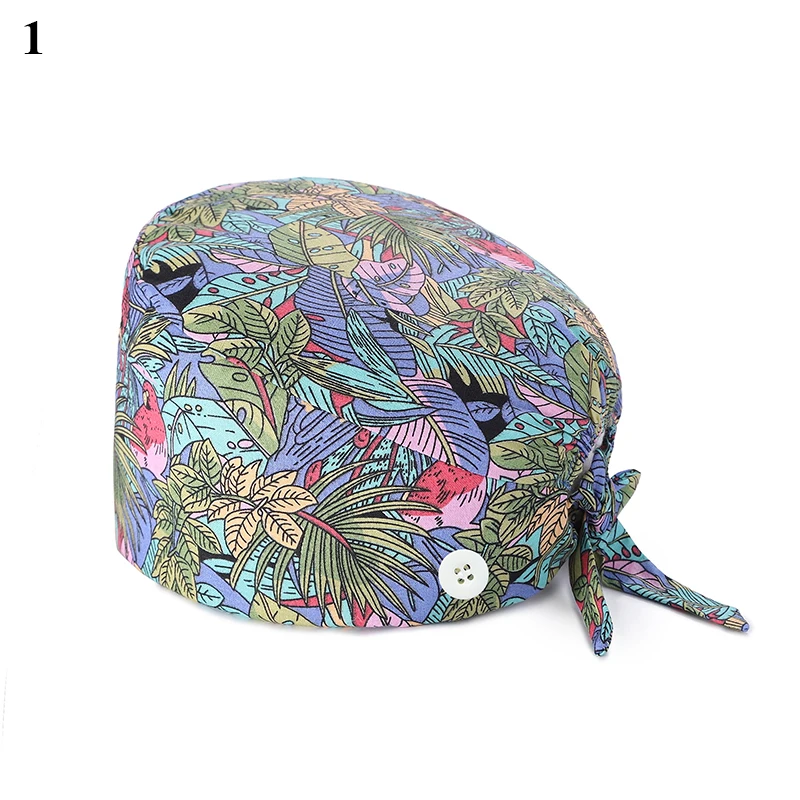 

1Pc Floral Bouffant Sanitary Cap With Sweatband New Scrub Nurse Hat Cartoon Printing Nursing Caps Classic Nurse Scrub Cap
