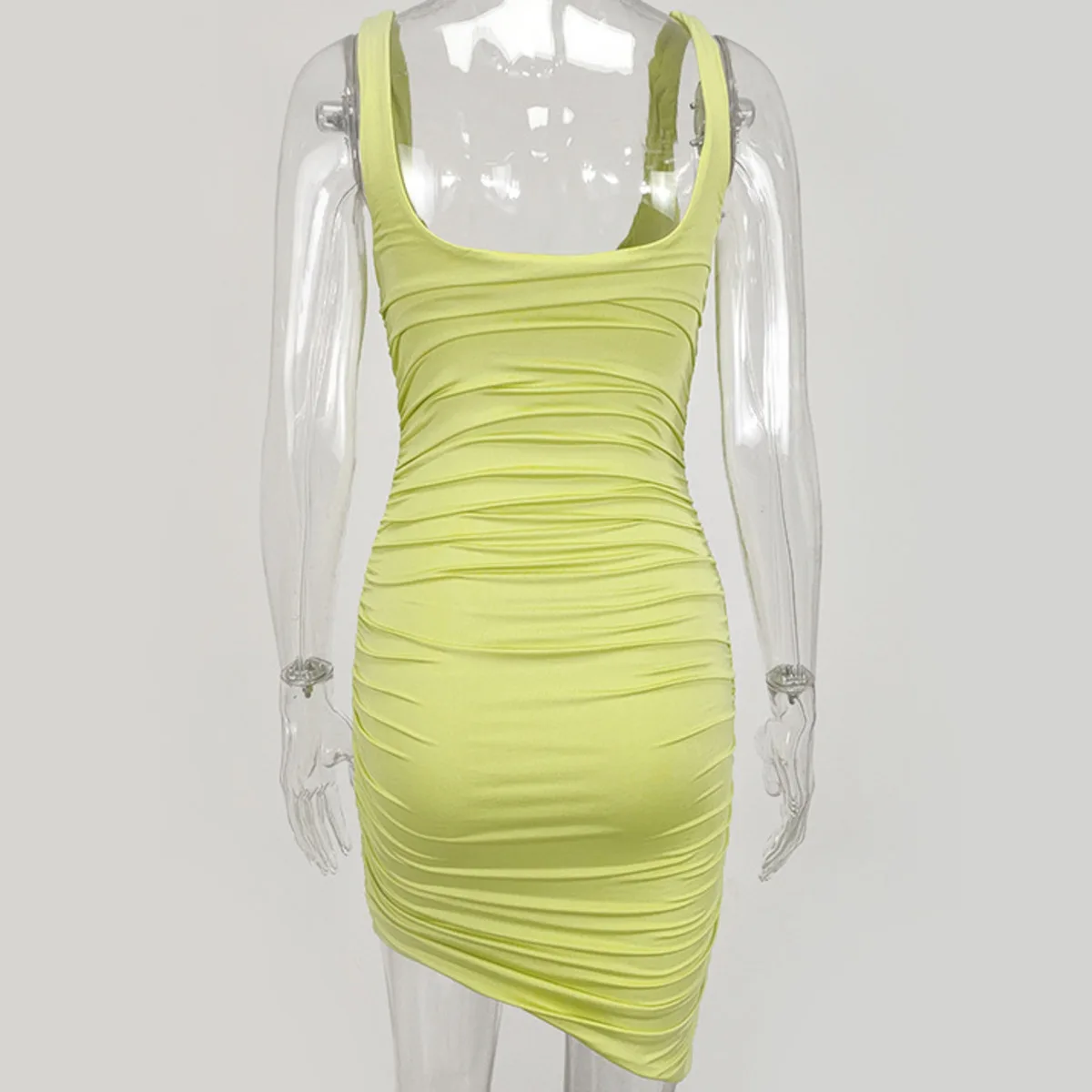 

BacklakeGirls Sexy Deep V Neck Sleeveless Cocktail Dress Irregular Pleated Solid Ladies Short Party Dress Sukienki Koktajlowe