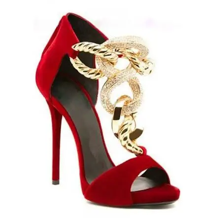 Летние женские босоножки из черной замши с открытым носком и золотистой