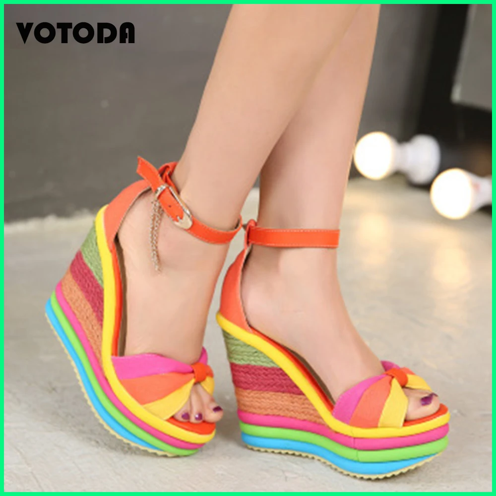 

Summer Women Rainbow High Heel Sandals Party Platform Wedge Heel Sandals Outdoor Open Toe Flat Shoes Fashion Sexy Women Pumps