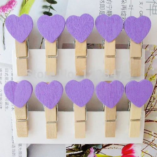 10 шт./лот кавайные деревянные зажимы в форме сердца сиреневого цвета офисные