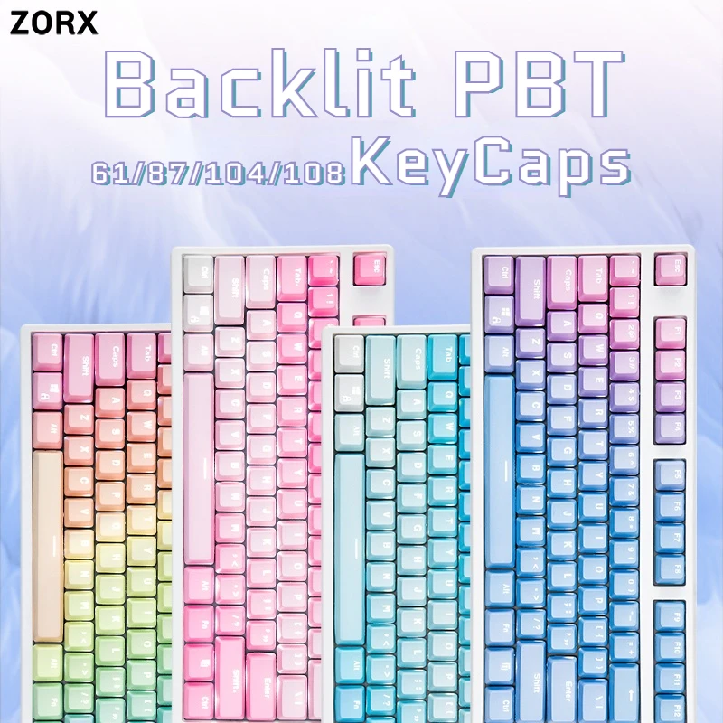 

Mechanical Keyboard key caps 61 87 104 Replaceable PBT Keycaps Transparent Lettering Keys Double Shot Injection Backli KeyCaps