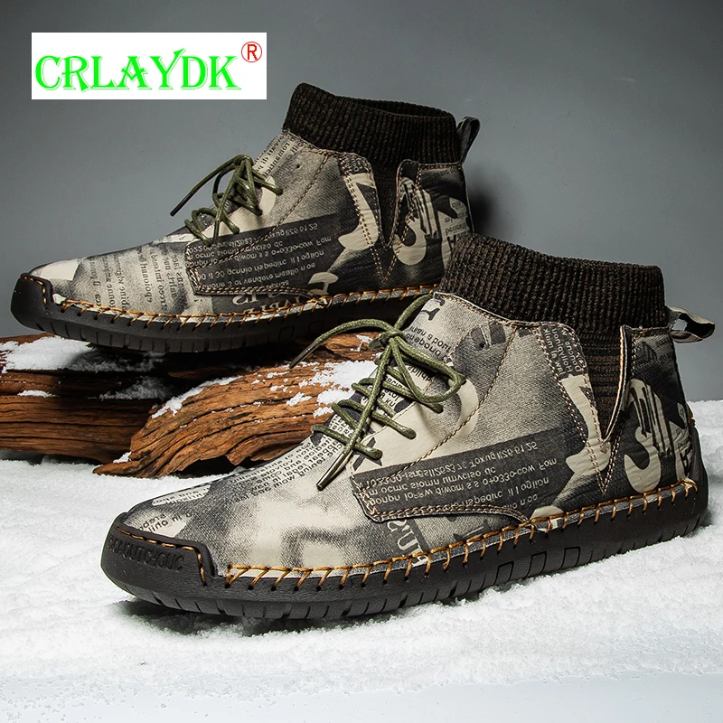 

CRLAYDK Winter Fashion Hiking Ankle Boots for Men Casual Leather Waterproof Outdoor Shoes British Style Plus Size Sneakers 39~48