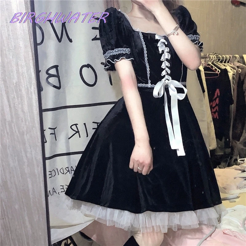 

Women's Gothic Dress Harajuku Bandage Black Punk Lolita Kawaii Lace Sexy Dresses Vintage Goth Women Clothes Plus Size Sundress