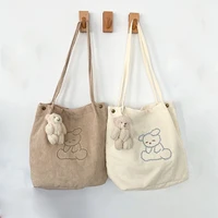 corduroy tote bag for women shoulder bag 2021 shopper fashion casual cute cartoon embroidered sleeping dog eco designer handbags