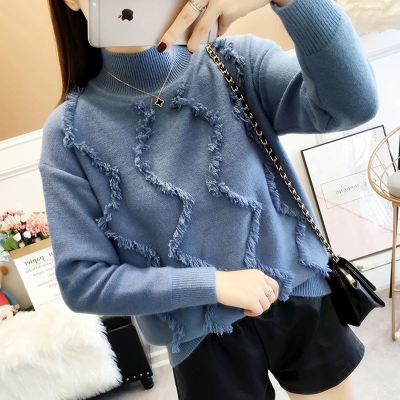2020 Autumn Winter Women Knitted Half-Turtleneck Sweater Ladies Casual Soft Solid Tassel Jumper Pullovers Pull Femme | Женская одежда