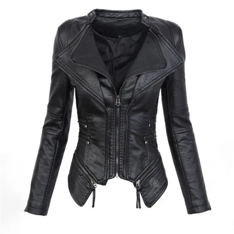 Черный Готический couro falso PU Mulheres Jaqueta de Inverno; Moda Outono Motocicleta Jaqueta де couro Preto искусственная кожа розовый и цвета хаки, casacos верхняя одежда Casaco - Цвет: Черный