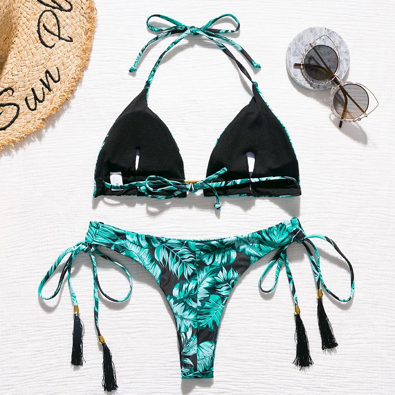 Женский летний комплект бикини сексуальный купальник с леопардовым принтом и