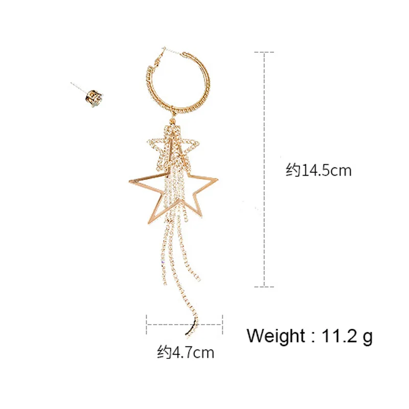 

USTAR Long Tassel Shiny Crystal Stars Drop Earrings for women Female Gold Asymmetric Dangle Earring Fashion Party Jewelry gifts