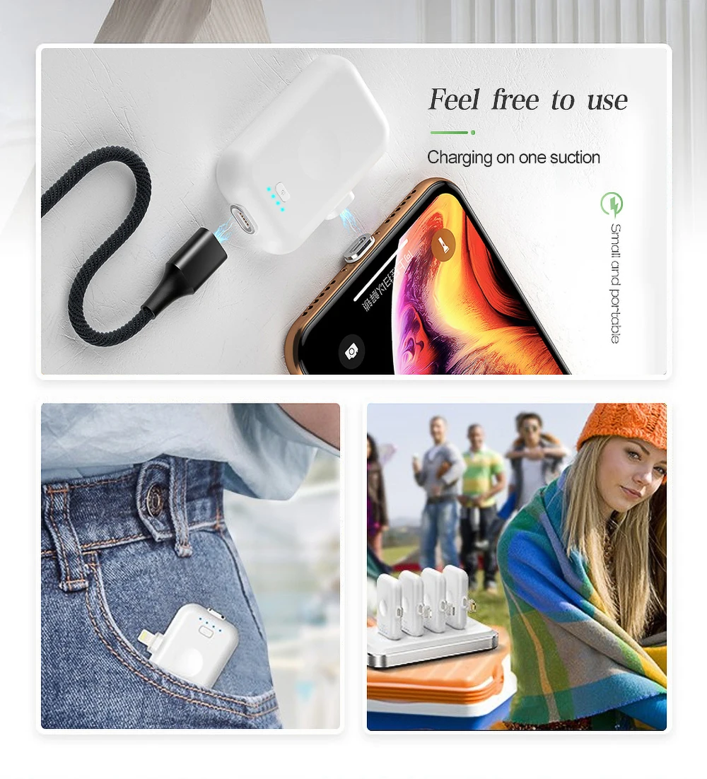 4 шт. Мини Магнитный внешний аккумулятор для iPhone, Android, Тип C, портативный светодиодный светильник, магнитное зарядное устройство, внешний аккумулятор для Xiaomi, huawei, samsung