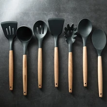 Silicone Kitchenware Cooking Utensils Set Non-stick Cookware Accessories Spatula Wooden Handle Black Cute Kitchen Gadget Sets Silicone Kitchenware Cooking Utensils Set Non-stick Cookware Accessories Spatula Wooden Handle Black Cute Kitchen Gadget Sets