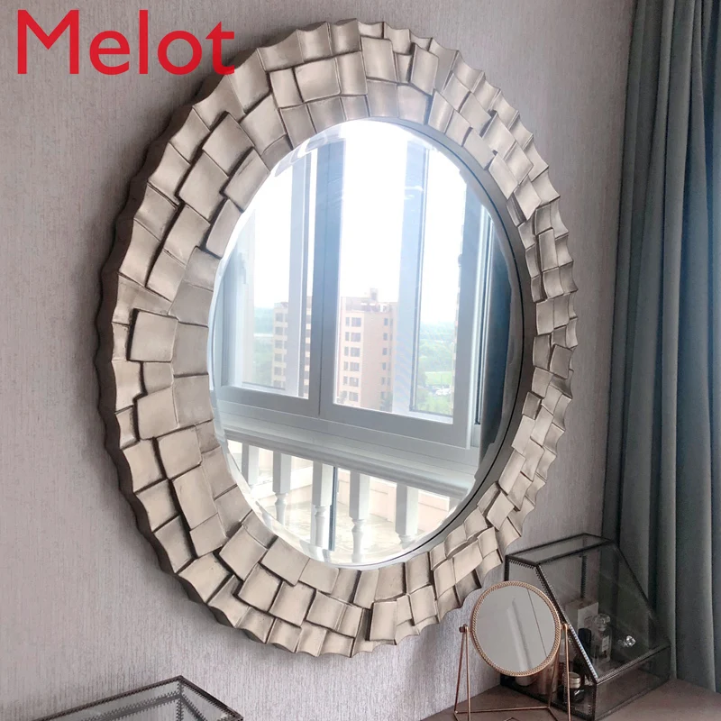 

Vintage Ornament Mirror Living Room Dining Room Background Wall Hanging Mirror Fireplace Creative round Mirror