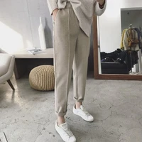 winter thick wool harem pants women autumn oatmeal plus size carrot pants post office loose casual straight suit trousers