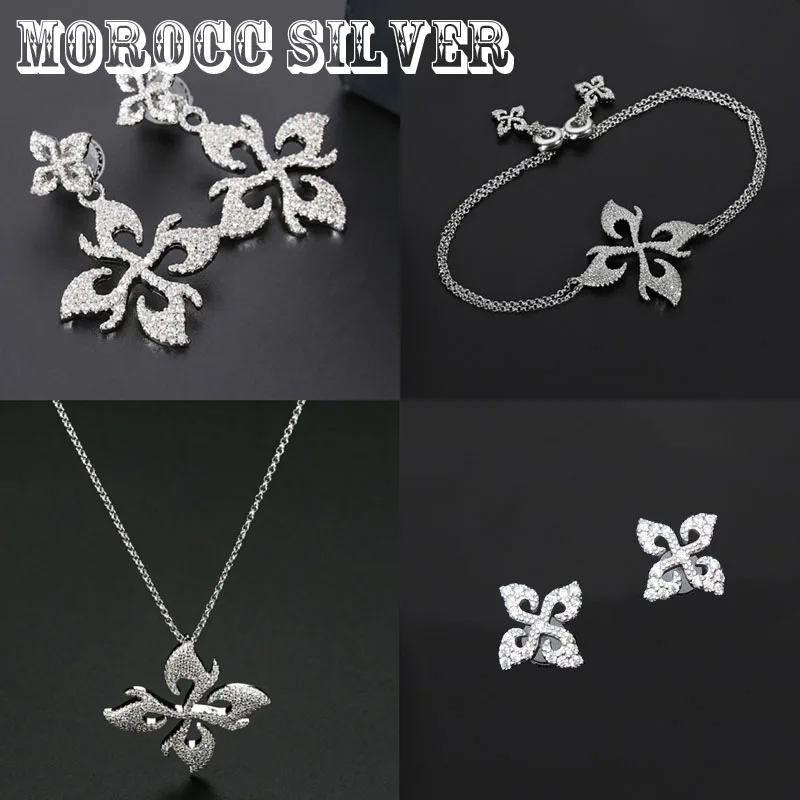 

S925 silver sterling magnolia flower earrings Free temperament bracelet women's fashion bracelet Monaco brand jewelry