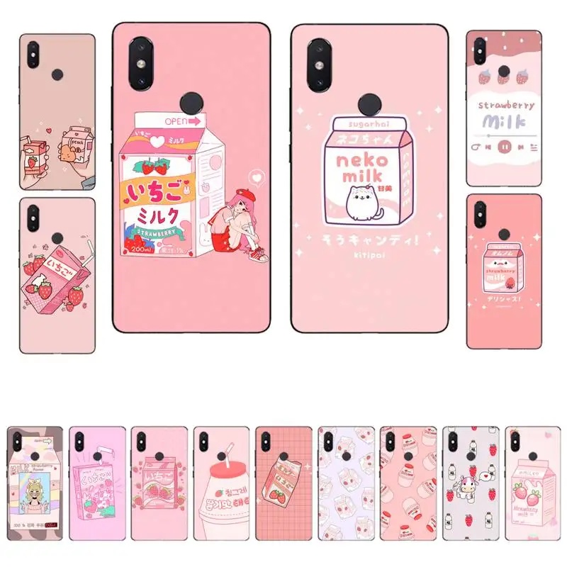 

FHNBLJ Cute Japanese Strawberry Milk Phone Case for Xiaomi mi 8 9 10 lite pro 9SE 5 6 X max 2 3 mix2s F1