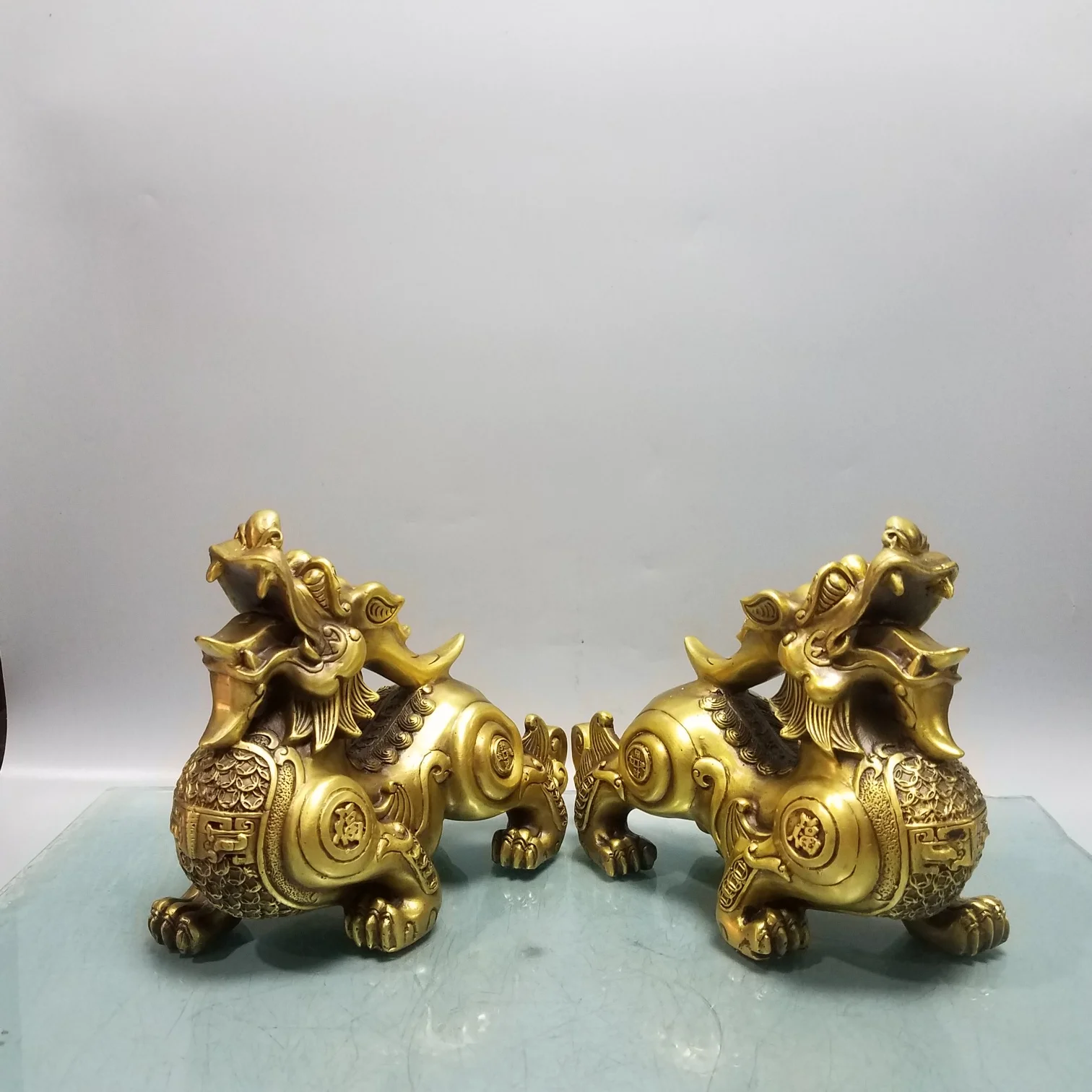 Online EIN PAAR 2 Stücke Große Unternehmen Hause Veranda Lobby Blühendes Geschäft Geld Glück PI XIU Drachen Messing Skulptur KUNST Ornament