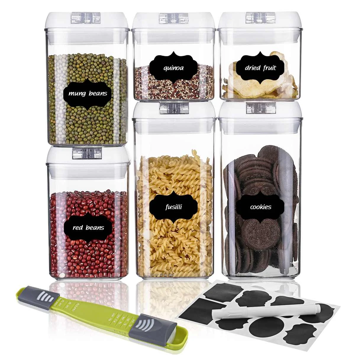 

6PC Airtight Food Storage Containers with Lids Plastic Kitchen & Pantry Cereal Storage Containers for Flour Rice Candy Snacks