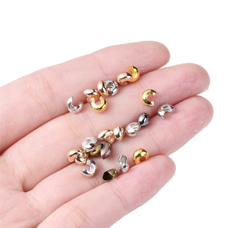 

100pcs/lot 3/4/5mm C Shape Crimp End Beads Stainless Steel Copper Spacer Bead Clip Chain Openning Metal Beads DIY Jewelry Making